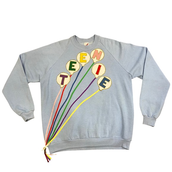Vintage Jerzees Handmade Applique Teenie Balloon Sweatshirt USA Oversized L XL